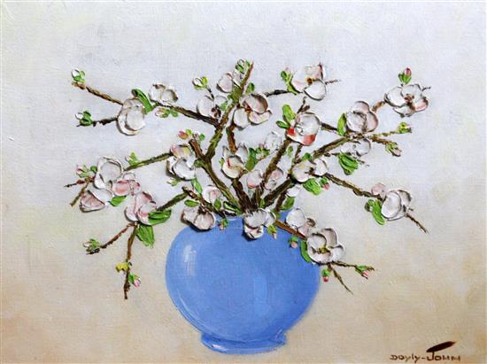 § Cecil Rochfort DOyly John (1906-1993) Still life of prunus flowers in a blue vase 14.25 x 18in.